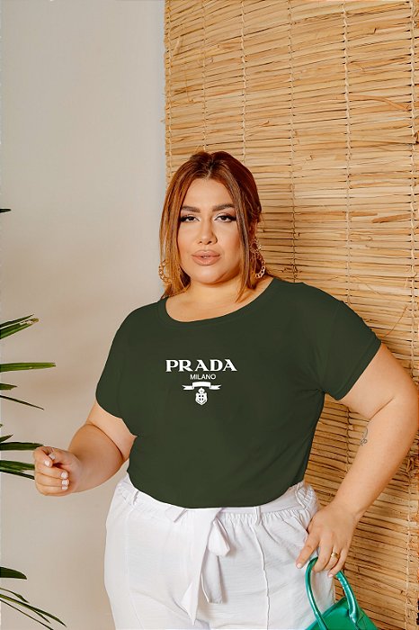 T-SHIRT PLUS SIZE PRADA DTF VERDE MILITAR XG