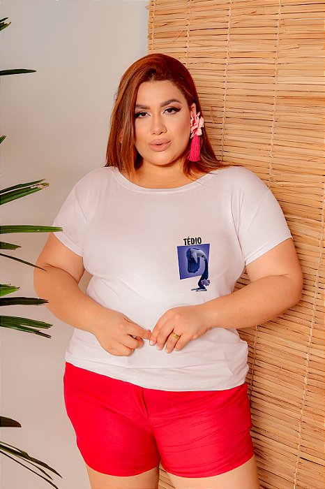 T-SHIRT PLUS SIZE TEDIO DIVERTIDAMENTE DTF OFF WHITE XG