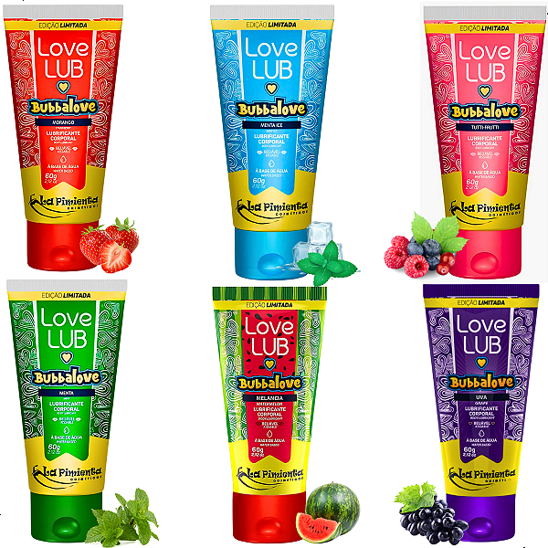 Lubrificante Bubbalove Beijável Menta Morango Tutti-Frutti