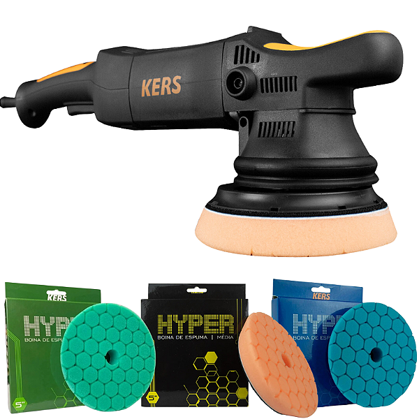 Politriz Roto Orbital RS 15mm 900W 220V Kers + Kit 3 Boinas de Espuma Hyper