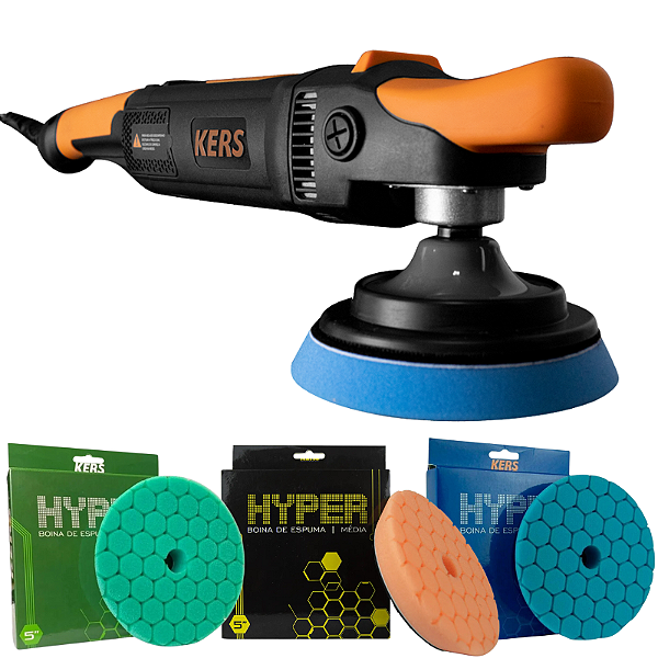 Politriz Rotativa RK 1250W 220V Kers + Kit 3 Boinas de Espuma Hyper