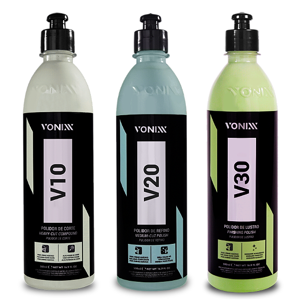 Kit Polimento V10 Corte V20 Refino V30 Lustro 500ml Vonixx