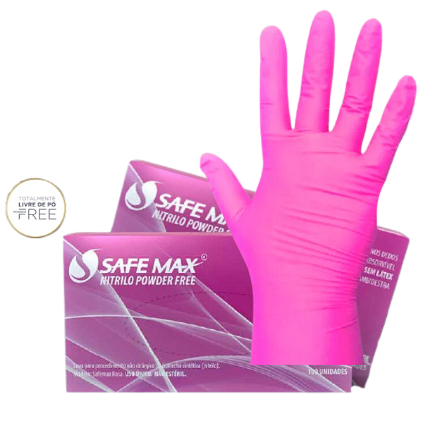Luva Nitrílica para Procedimento Rosa Tamanho M Safemax com 100 Unidades