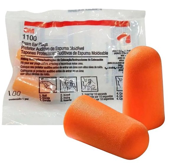 Protetor Auricular Tipo Plug 3M 1100 Espuma 16dB - CA 5674
