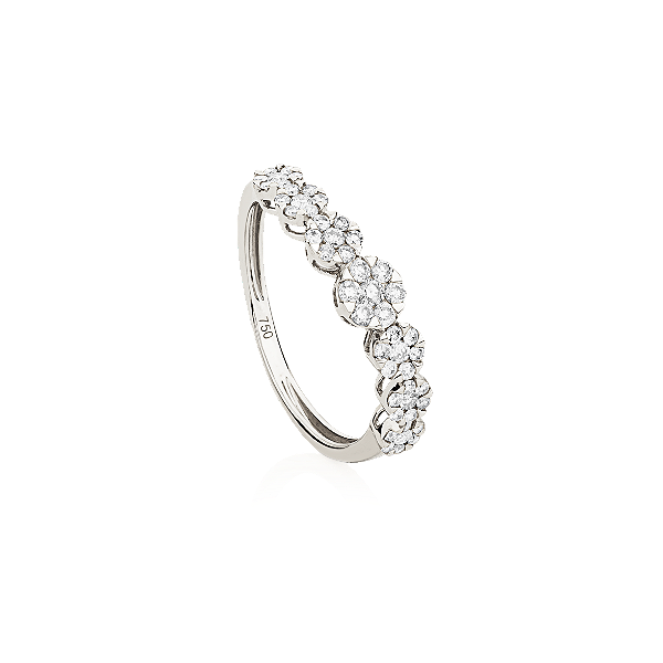 Anel 7 Florzinhas Ouro Branco