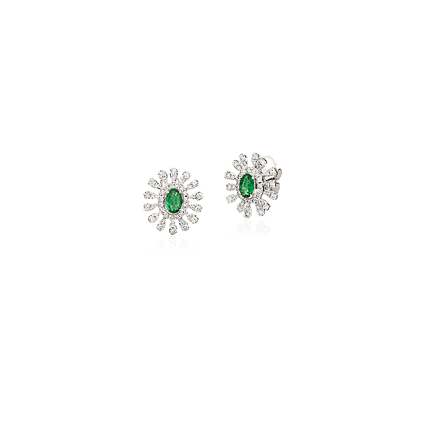 Brinco Esmeralda Oval e Borda de Diamantes
