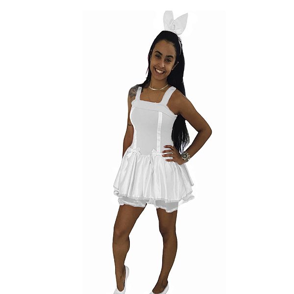 Fantasia Vestido Coelha Páscoa Adulto Branca Coelhinha Carnaval Halloween Terror Zumbi