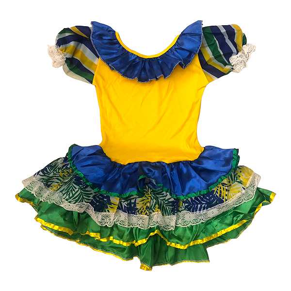 Vestido Brasil Verde e Amarelo Infantil para Copa do Mundo Festa Junina Torcida Organizada