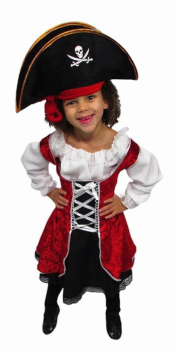 Fantasia Carnaval Masculina Infantil Pirata Vermelho Branco