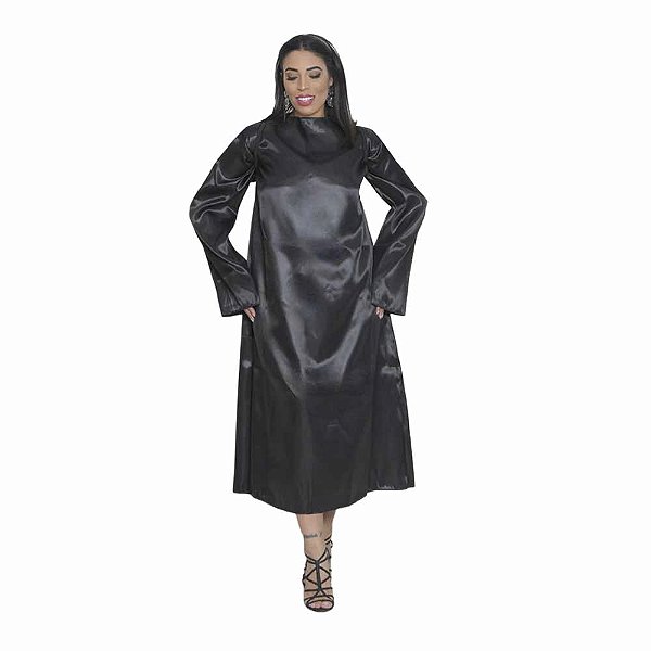 Fantasia Halloween Bata Túnica Capa Fechada Preta de Anjo Negro Arcanjo das Trevas Noite do Terror Zumbi Adulto Unissex