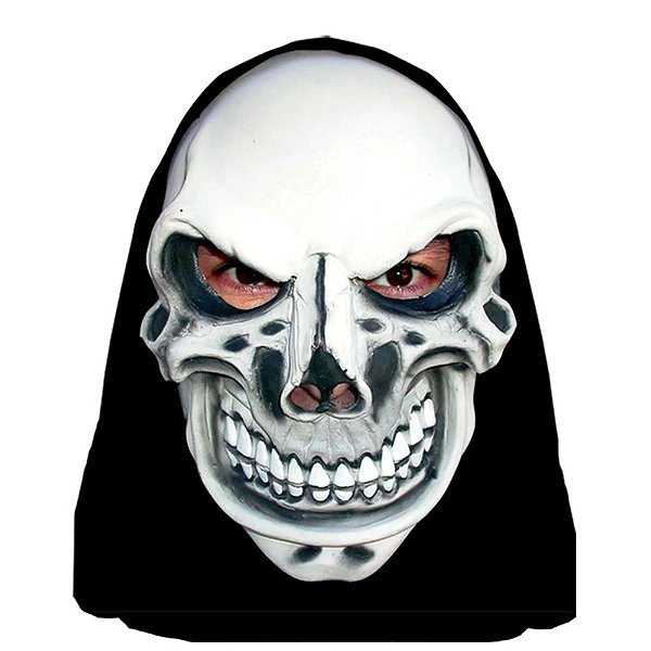 Máscara com Capuz Caveira Maquiavélica em Latex Assustadora Festa Halloween Dia das Bruxas Noite do Terror Carnaval
