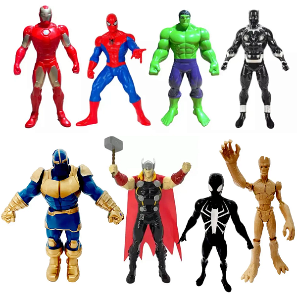 Boneco Super Herói Vingadores Brinquedo Articulado Homem Aranha Homem de Ferro Hulk Thor Presente Menino Dia das Criança