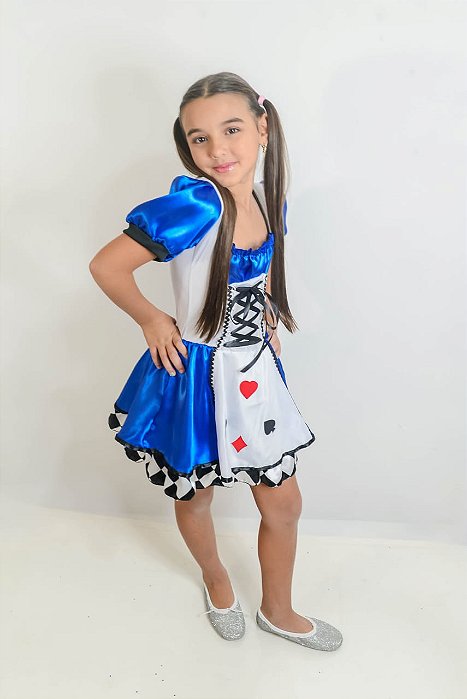Fantasia Alice Infantil Princesa no País das Maravilhas com Tiara Festa Carnaval Presente Menina Dia das Crianças Aniversário Brinquedo