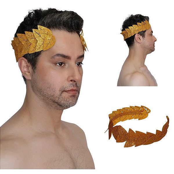 Tiara Arco Coroa do Nero Acessório Enfeite Luxo Eva Glitter Cosplay Fantasia Deus Grego Romano Com Folhas de Ouro Festa Carnaval