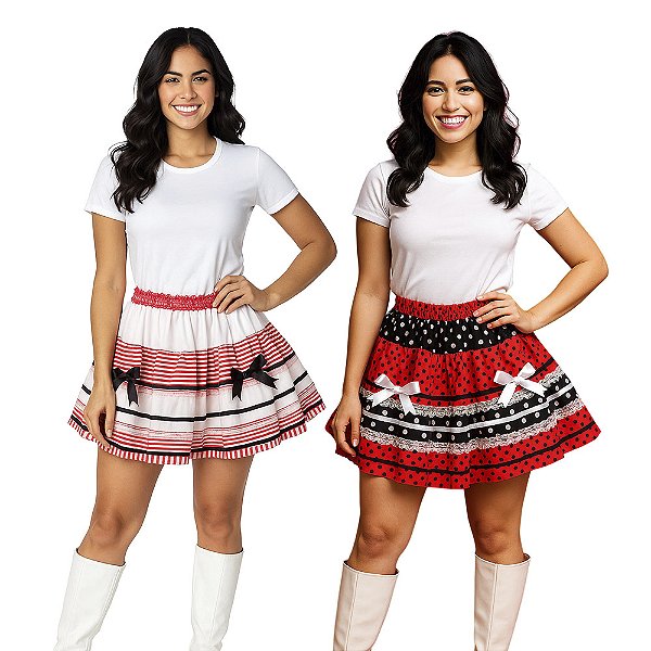 Saia Festa Junina Caipira Luxo Saia Junina Rodada Com Fita Renda Babado