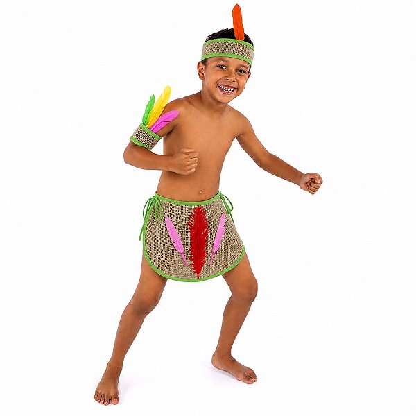 Fantasia Indio Infantil Masculino Menino Dia do Indio Folclore Carnaval Festa Traje Criança Comemoração Festa a Fantasia