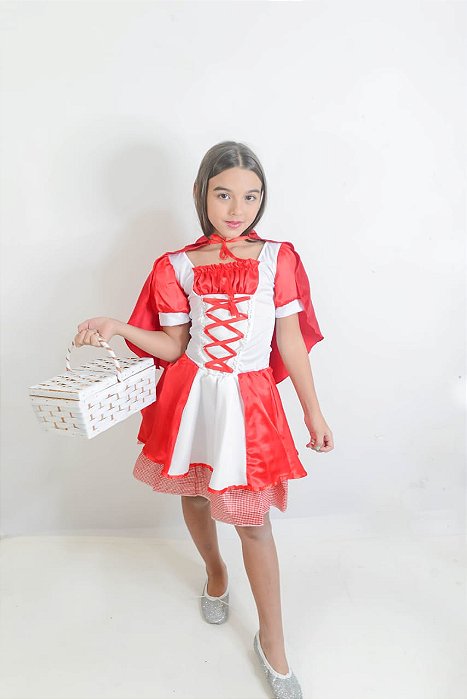Fantasia Chapeuzinho Vermelho Infantil Capa com Capuz Princesa Contos de Fada Lobo Mau Festa Carnaval Dia das Crianças Presente Menina Aniversário Brinquedo