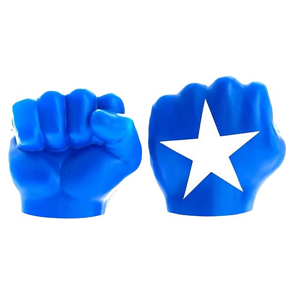Luva Gigante Soco Capitão América Fantasia Vingadores Acessório Super Heroi Azul com Estrela Brinquedo Dia das Crianças Festa Aniversário Bloquinho Carnaval