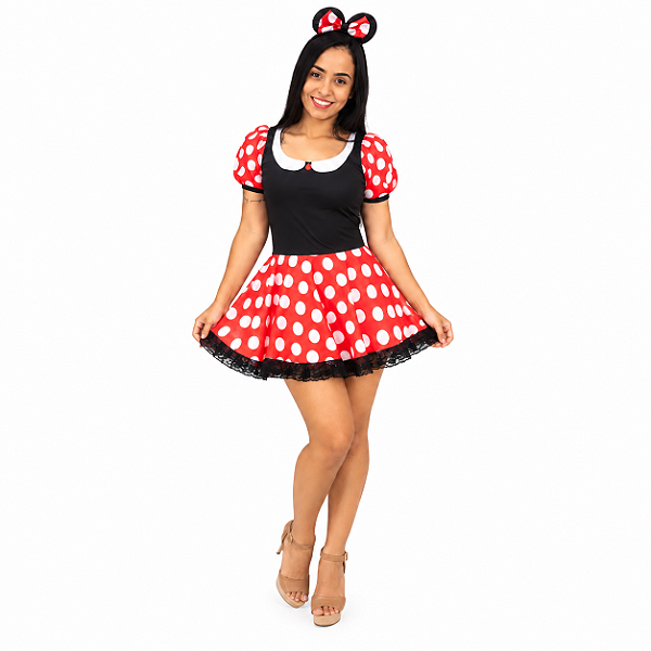 Fantasia Minnie Adulto Cosplay Princesa Vestido Ratinha Animação de Festa de Aniversário Dia das Crianças Carnaval Bloquinho Recreação Cosplay Evento Temático