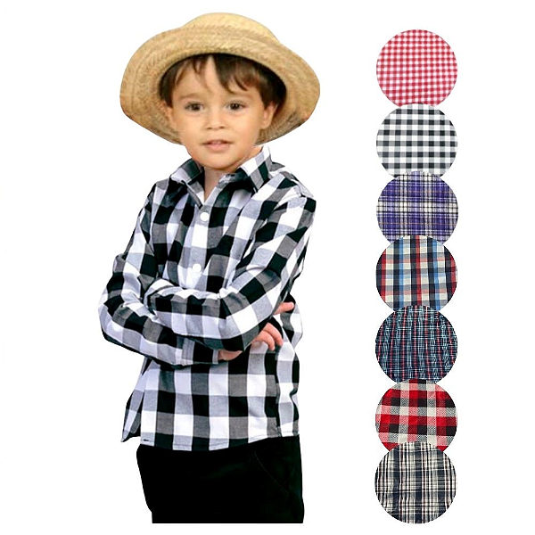Camisa Xadrez Caipira Masculina Infantil Caipirinha Manga Longa Bebê Menino Festa Junina Noivo Quadrilha Quermesse São João Arraiá