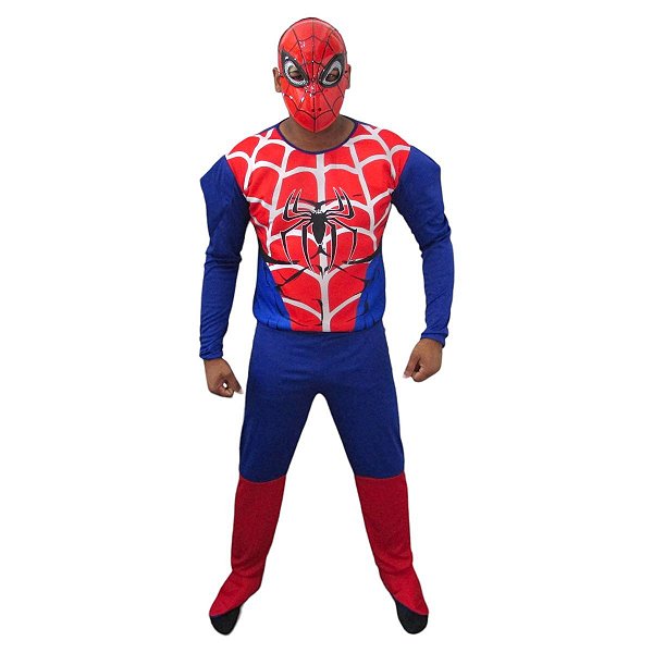 Fantasia Homem Aranha Adulto Macacão Longo Super Herói Personagem Spiderman Vingadores Cosplay Recreação Animação de Festa de Aniversário Dia das Crianças Carnaval Bloquinho