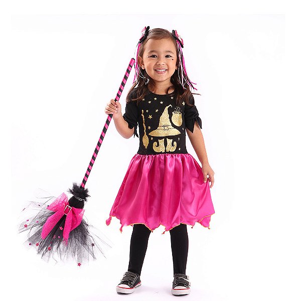 Fantasia Vestido Bruxa Infantil Mara Wanda Halloween Festa Dia das Bruxas Noites do Terror Zumbi Carnaval Bloquinho