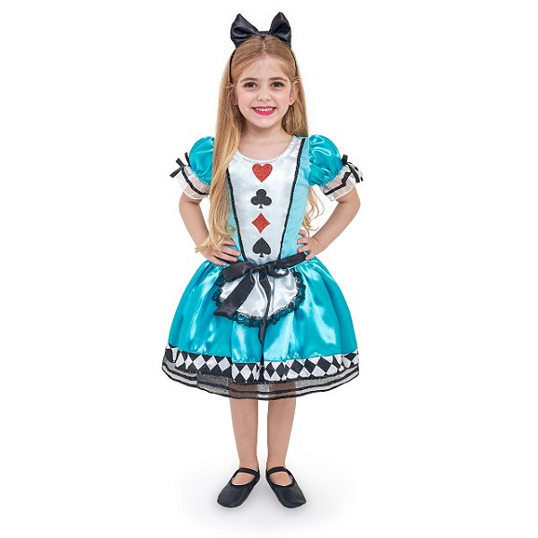 Fantasia Infantil Princesa Alice no País das Maravilhas Festa de Aniversário Presente Dia das Crianças Menina Carnaval