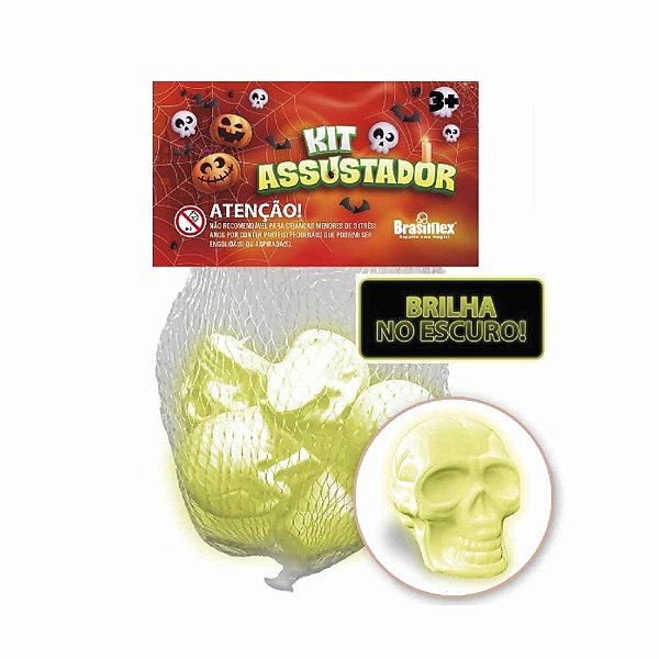 Decoração Halloween Assustadora Kit Mini Crânio Caveira Cabeça Esqueleto Neon Enfeite Brilha no Escuro Festa Dia Bruxas
