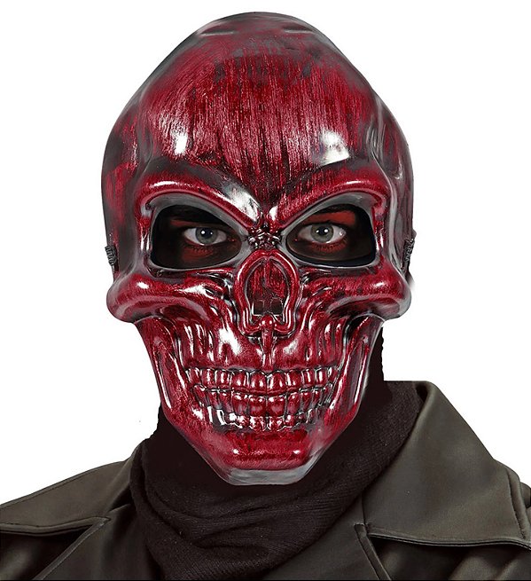 Máscara Caveira Vermelha Rosto Esqueleto com Sangue Festa Halloween Dia das Bruxas Noites do Terror Zumbi Assustador