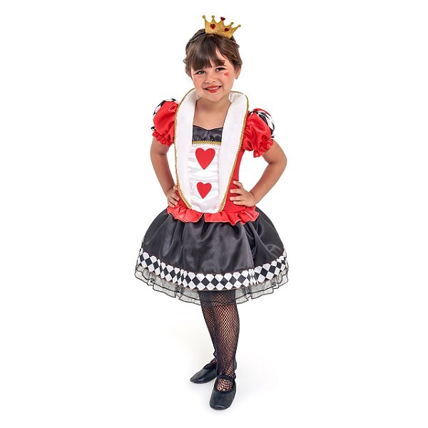 Fantasia Rainha de Copas Infantil Dama de Corações Princesa Alice no Pais das Maravilhas Traje Realeza Carnaval Bloquinho