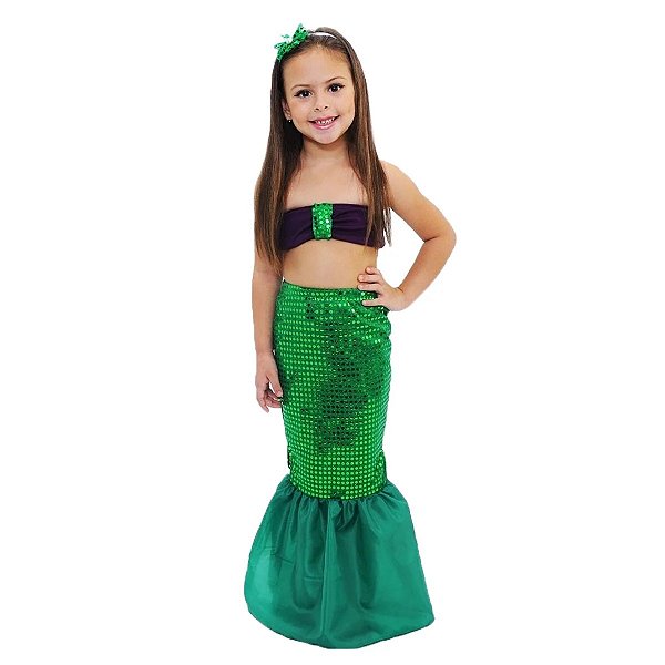 Fantasia Sereia Infantil Princesa Ariel Pequena Sereia Aniversário Festa Folclore Bloquinho Carnaval Dia das Crianças