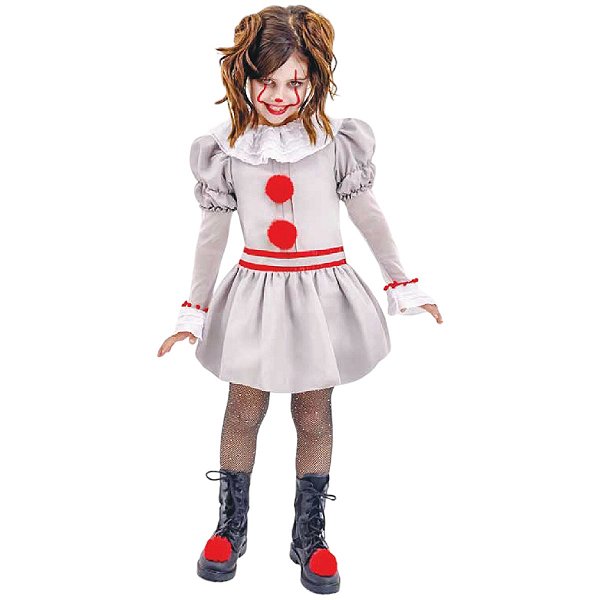 Fantasia Palhaço It Feminino Infantil Cosplay Pennywise Halloween Circo Macabro Palhacinha Assassina Halloween Noite do Terror