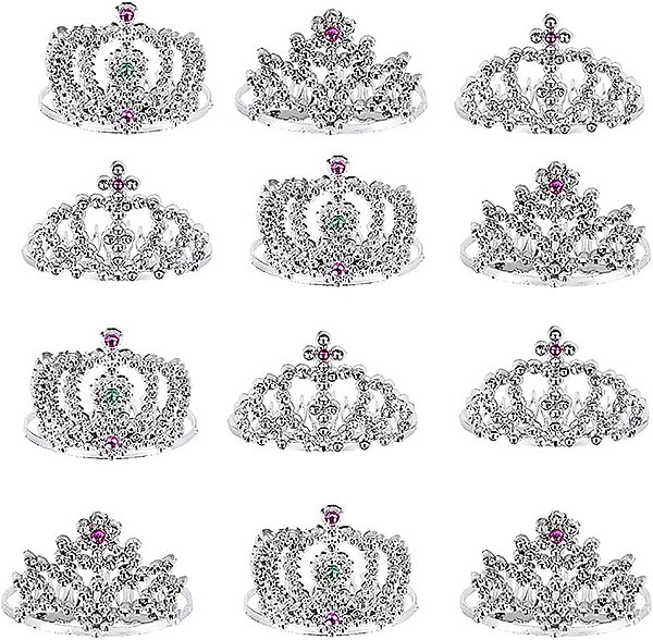 Mini Coroa de Princesa Prata Presilha com Dente Acessório Tiara para Fantasia Festa de Aniversário Carnaval Dia das Crianças