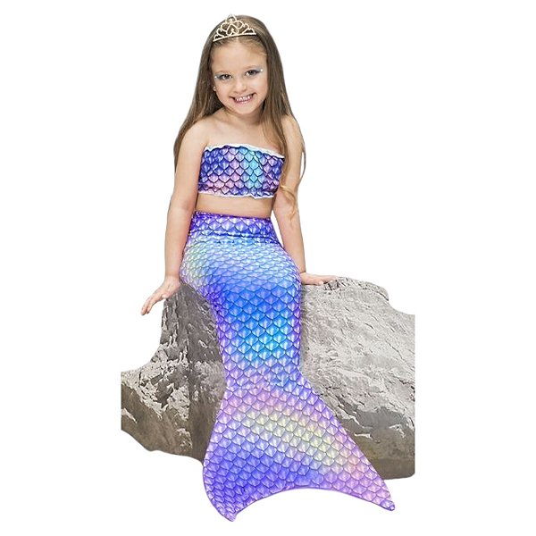 Fantasia Sereia Infantil com Nadadeira Cauda Longa Colorida Yara Ariel Aniversário Fundo do Mar Festa Folclore Bloquinho Carnaval Dia das Crianças