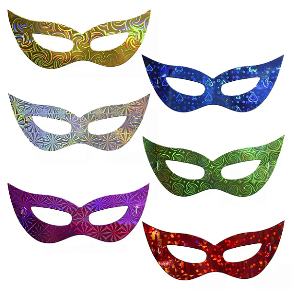 Pacote de Máscaras de Papel Colorido Holográfico para Baile de Carnaval Bloquinho de Rua Folia
