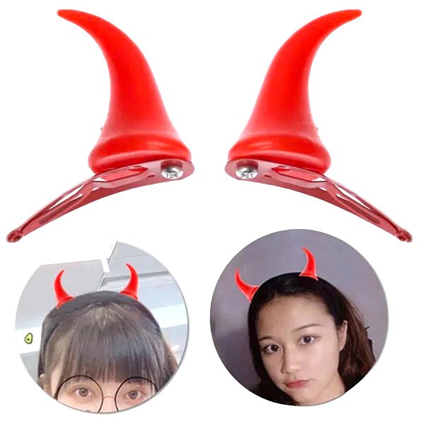 Presilha De Cabelo Tic Tac Diabinha Acessório Fantasia Diaba Diabinho Chifre Diabo Festa Halloween Noites do Terror Dia das Bruxas
