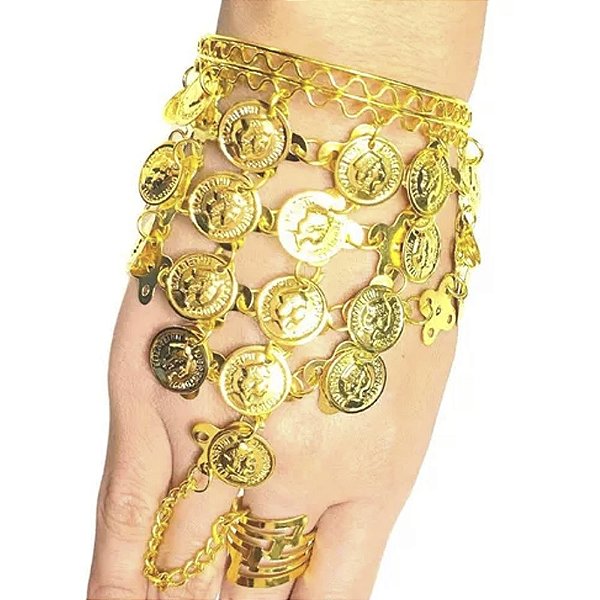 Pulseira com Medalhas Moedas Acessório Fantasia Cigana Odalisca Indiana Cosplay Dançarina Árabe Dança do Ventre