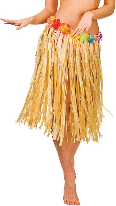 Saia Havaiana 60cm com Flores Fantasia Carnaval Luau Festa Tropical Verão Havaí Aloha Tema Países Feira das Nações