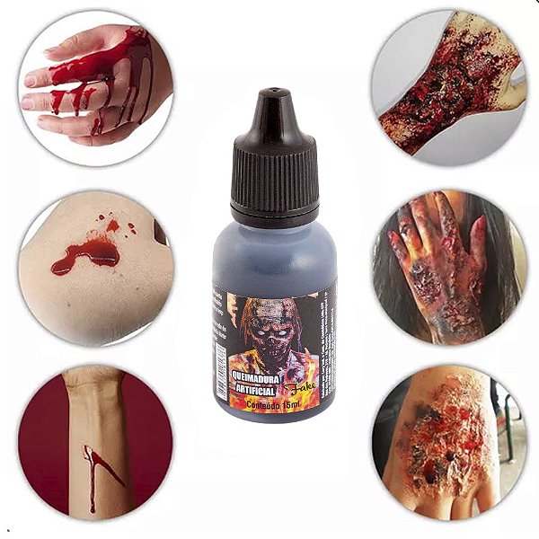 Sangue Artificial Queimadura Machucado Fake Ferimento Falso Zumbi Drácula Vampiro Cosplay Maquiagem de Terror Carnaval Macabro