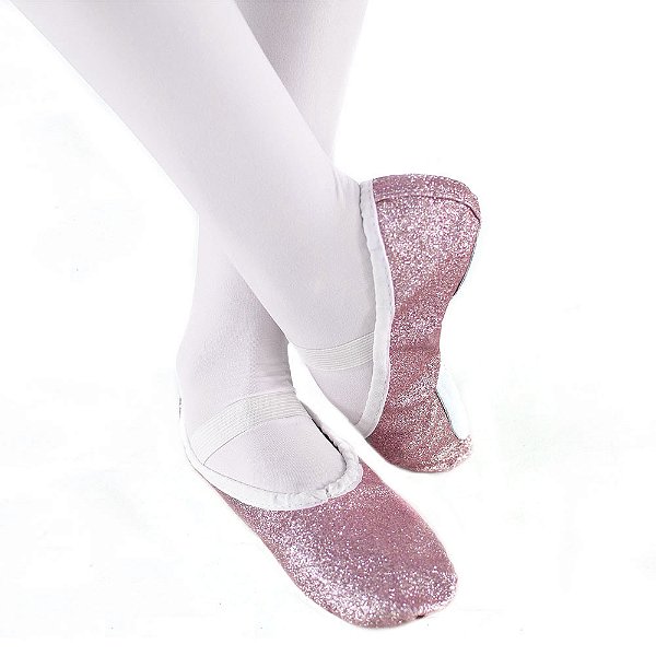 Sapatilha Meia Ponta Rosa com Glitter para Ballet Acessório Fantasia Sapato com Brilho Bailarina Dançarina Balé Jazz Teatro