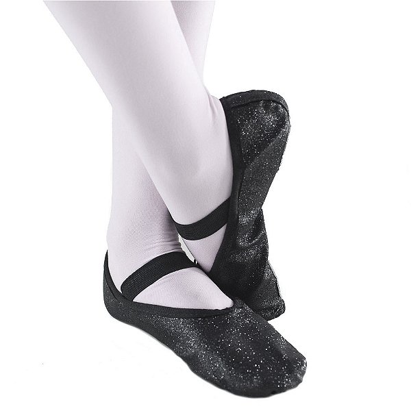 Sapatilha Meia Ponta Preta com Glitter para Ballet Acessório Fantasia Sapato com Brilho Bailarina Dançarina Balé Jazz Teatro