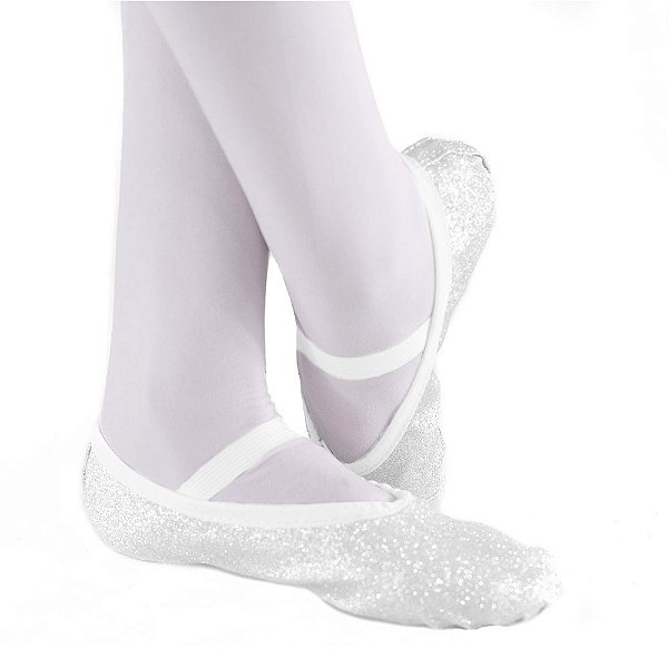 Sapatilha Meia Ponta Branca com Glitter para Ballet Acessório Fantasia Sapato com Brilho Bailarina Dançarina Balé Jazz Teatro