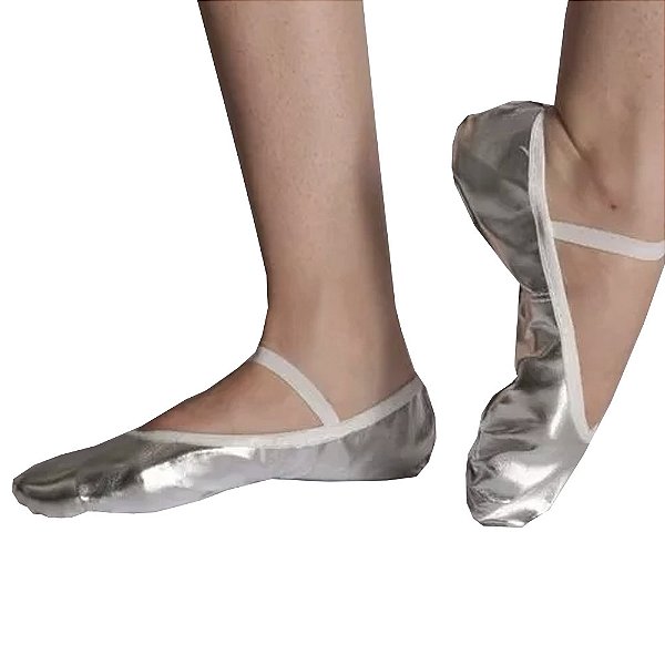 Sapatilha Meia Ponta Sintética Prata para Ballet Acessório Fantasia Sapato Bailarina Dançarina Balé Jazz Teatro
