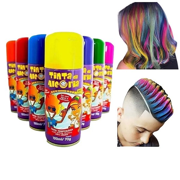 Tinta Spray de Cabelo Lavável Pinta Cabelo Barba Temporário Acessório Cabelo Maluco Pintura Dia das Crianças Bloquinho Carnaval Festa Halloween Dia das Bruxas
