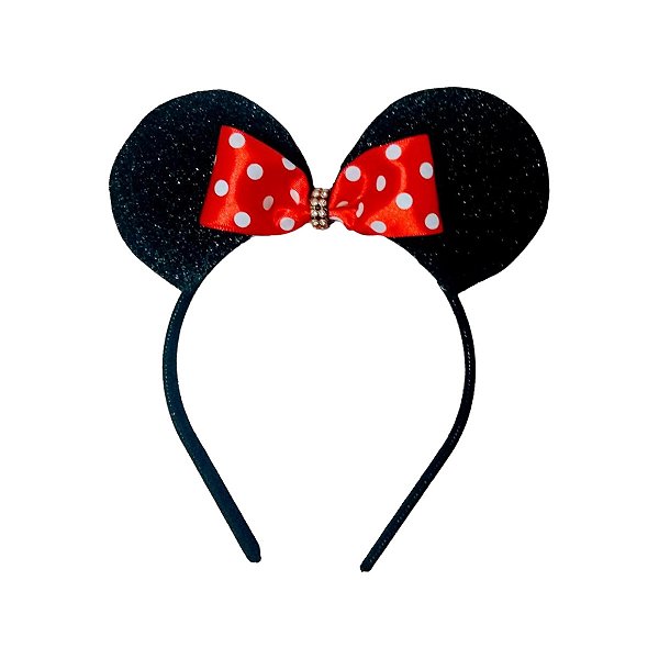 Tiara Minnie de EVA com Glitter Orelhas Brilho Laço de Poá Acessório Fantasia Ratinha Festa de Aniversário Dia das Crianças Carnaval Bloquinho