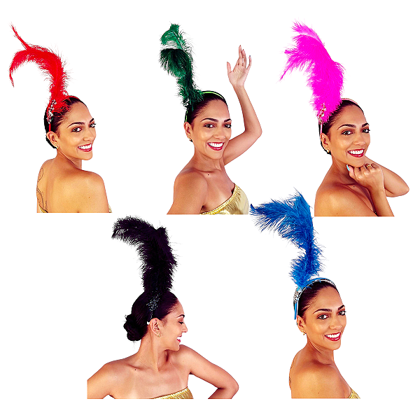 Tiara Carnaval Super Luxo com Penas Grandes Coloridas Acessório Fantasia Festa Carnaval Bloquinho Bloco de Rua Desfile das Escolas de Samba