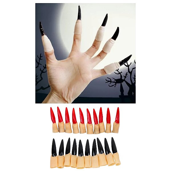 Unha Postiça Acessório Fantasia Bruxa Monstro Vampira Zumbi Festa Halloween Dia das Bruxas Noites do Terror Bloquinho Carnaval