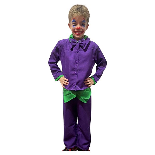 Fantasia Coringa Infantil Cosplay Joker Esquadrão Suicida Palhaço Vilão Festa Halloween Dia das Bruxas