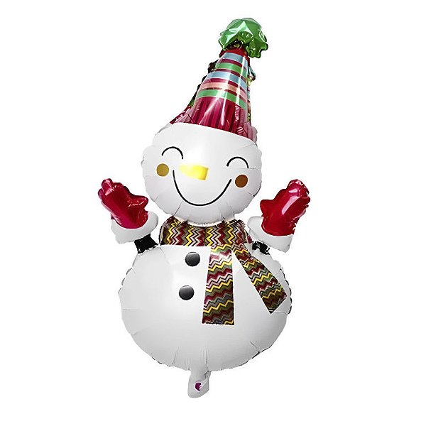 Balão de Natal Metalizado Brilhante Boneco de Neve Decoração Enfeite Festa Fim de Ano Merry Christmas Reveillón
