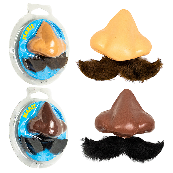 Nariz de Látex com Bigode Acessório Divertido para Fantasia Cosplay Disfarce Engraçado Brincadeira Pegadinha Amigo da Onça Bloquinho Carnaval